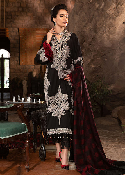 MARIA B - Linen Collection - Black and Maroon