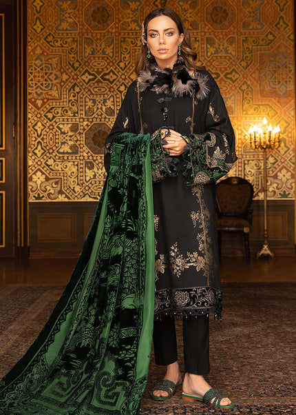 MARIA B - Linen - Black and Emerald Green