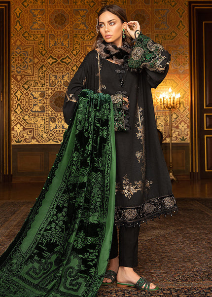 MARIA B - Linen - Black and Emerald Green