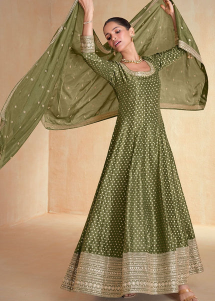 Green Embroidered Anarkali Gown