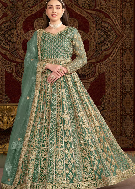 Green Embroidered Anarkali