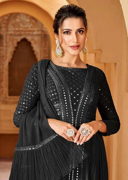 Black Embroidered Slit Style Anarkali