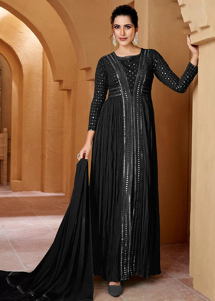 Black Embroidered Slit Style Anarkali