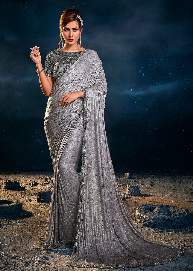 Grey and Gold Embroidered Saree