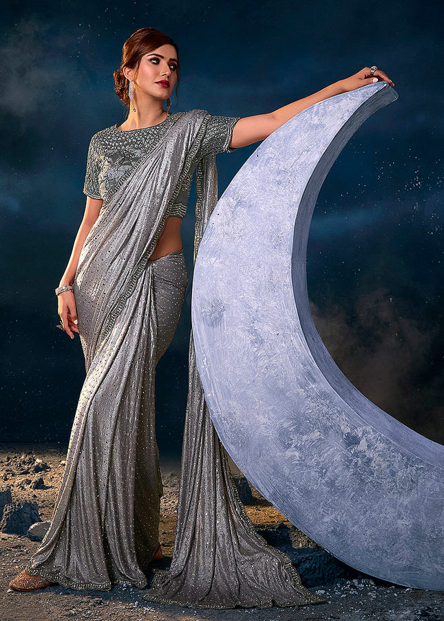 Grey and Gold Embroidered Saree