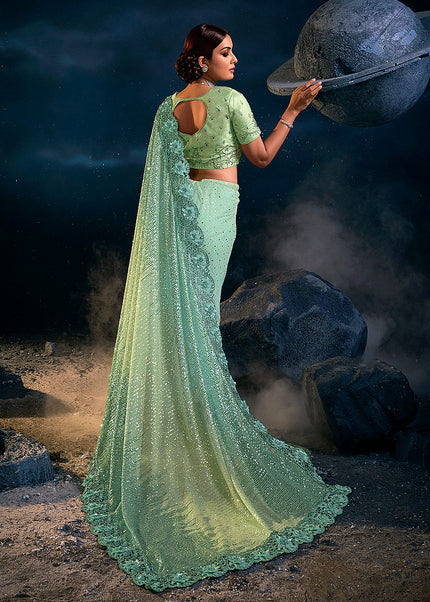 Sea Green Embroidered Saree