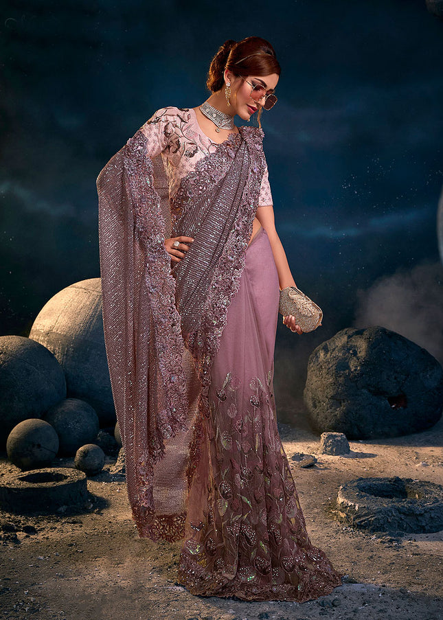 Light Purple Embroidered Saree