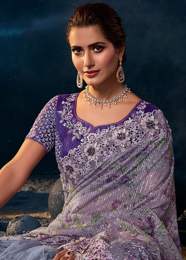 Light Purple Embroidered Saree