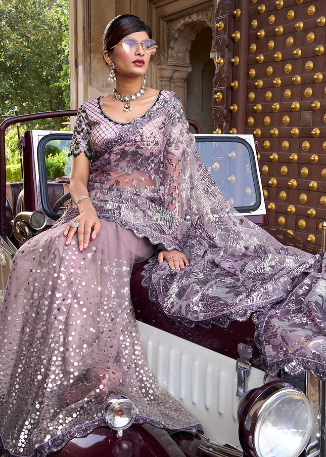 Purple and Gold Embroidered Saree