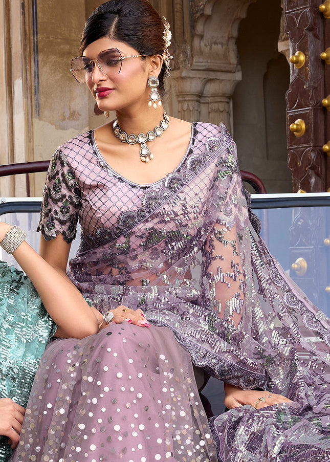 Purple and Gold Embroidered Saree
