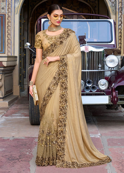 Beige and Gold Embroidered Saree
