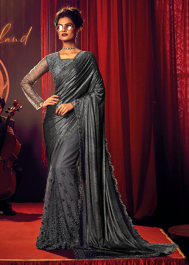 Grey Embroidered Saree