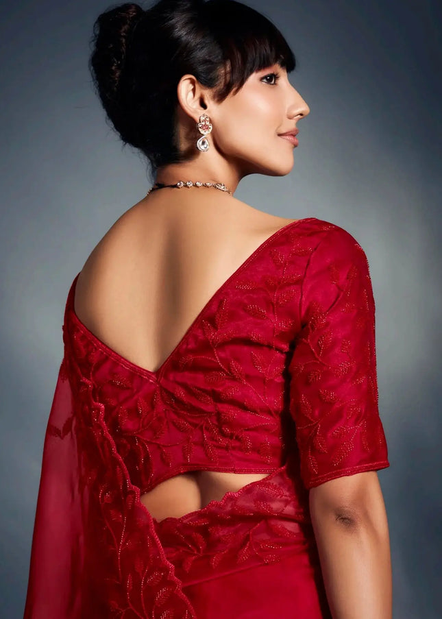 Red Embroidered Wedding Saree