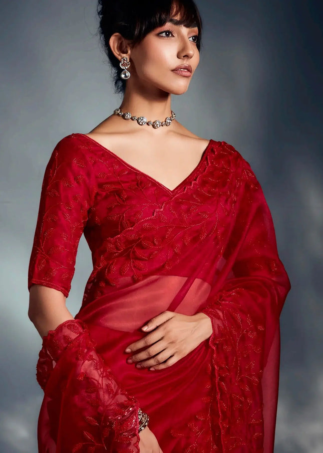 Red Embroidered Wedding Saree