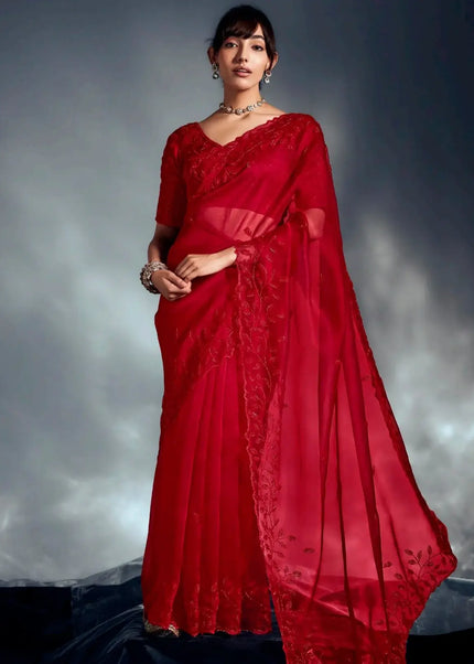 Red Embroidered Wedding Saree