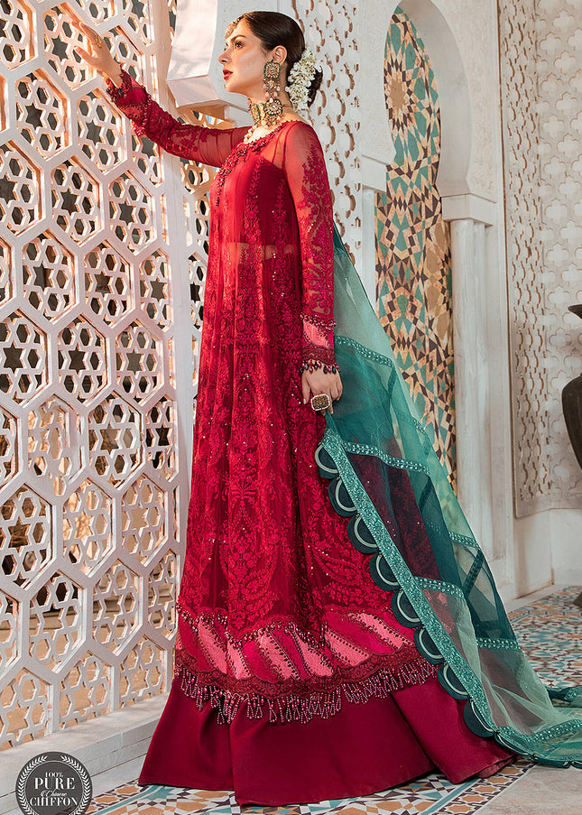 MARIA B - Eid Collection 22 - Cherry red with Shades of Teal