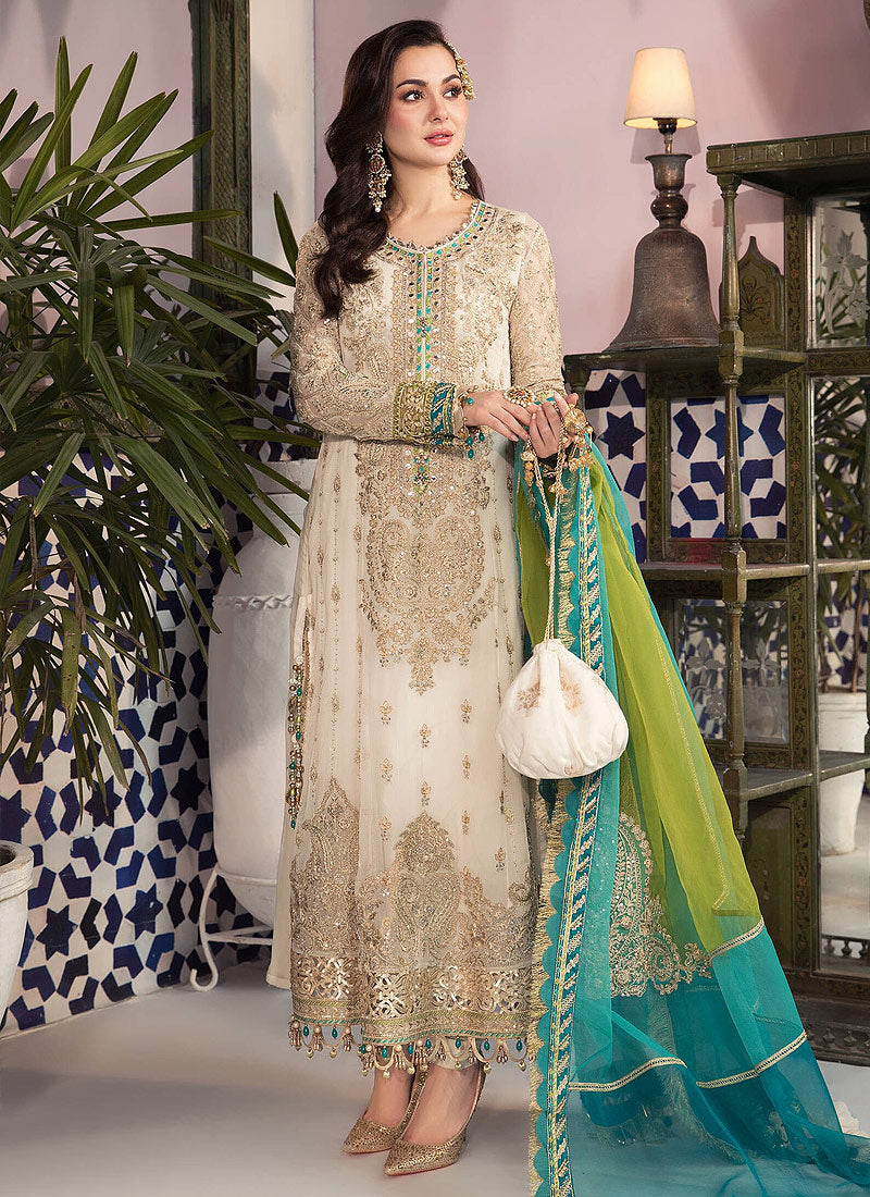 MARIA B - Eid Collection 22 - Cream and Ferozi FALAKENOOR MARIA B - Eid Collection 22 - Cream and Ferozi FALAKENOOR