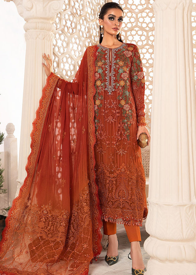 MARIA B - Chiffon 22 - Burnt Orange and Rust