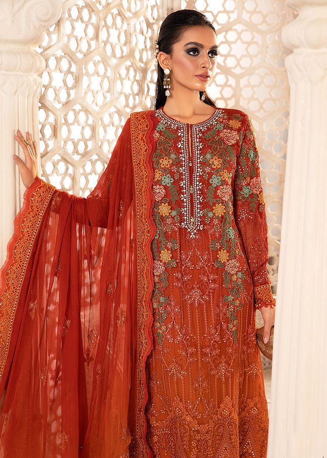 MARIA B - Chiffon 22 - Burnt Orange and Rust