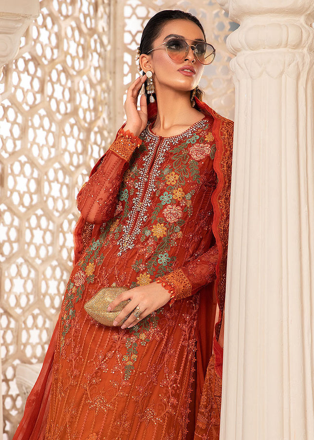 MARIA B - Chiffon 22 - Burnt Orange and Rust