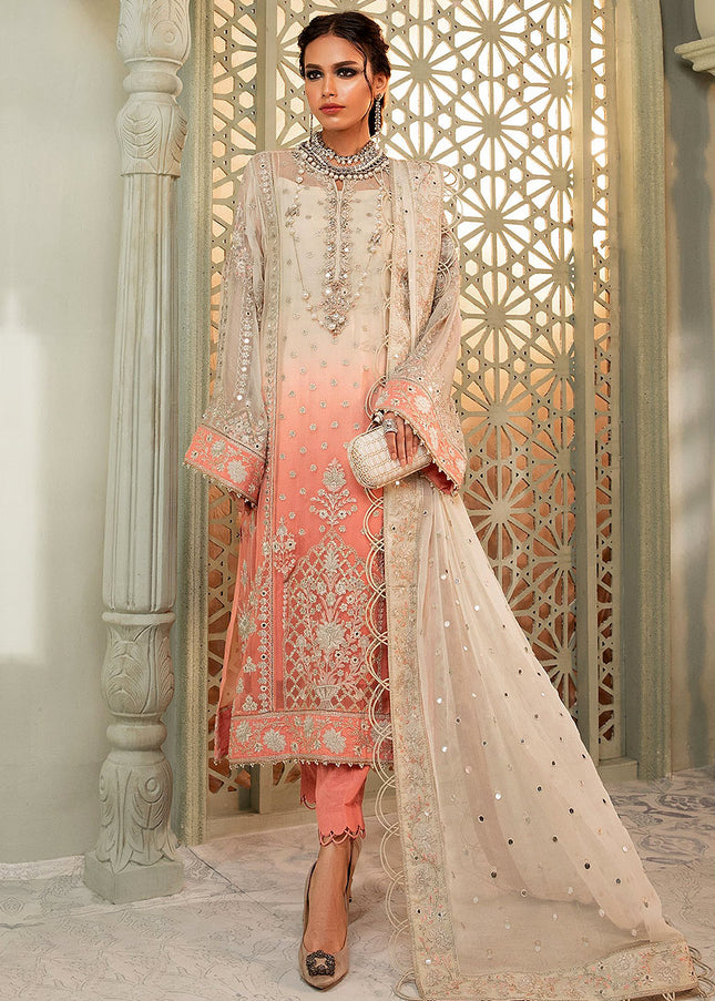 MARIA B - Chiffon 22 - Cream and Coral Pink