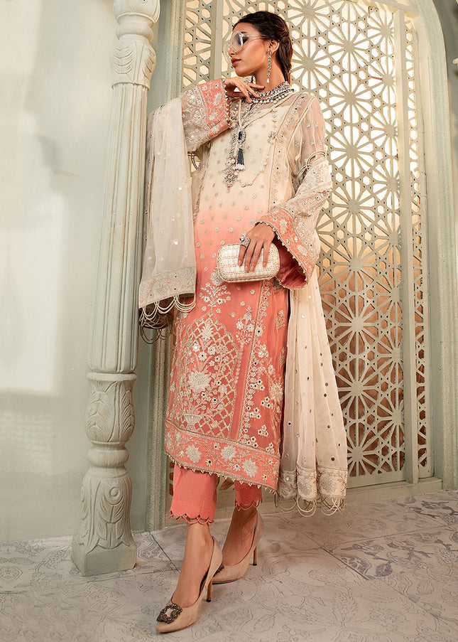 MARIA B - Chiffon 22 - Cream and Coral Pink