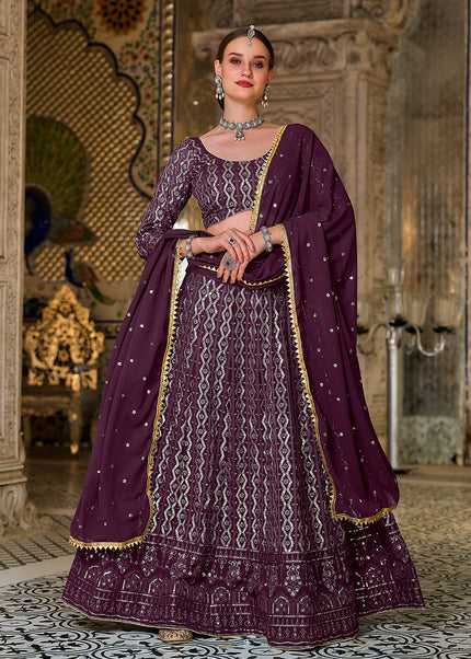 Purple and Gold Embroidered Lehenga