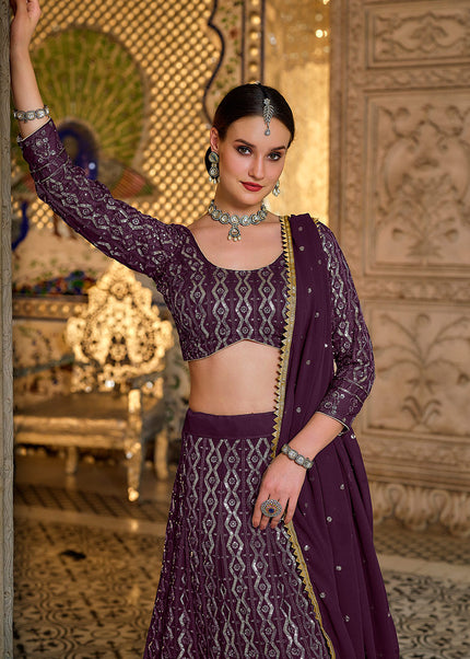 Purple and Gold Embroidered Lehenga