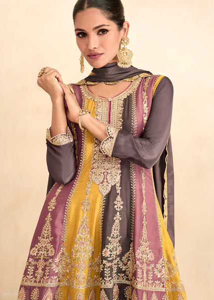 Grey Multilcolor Embroidered Sharara Suit