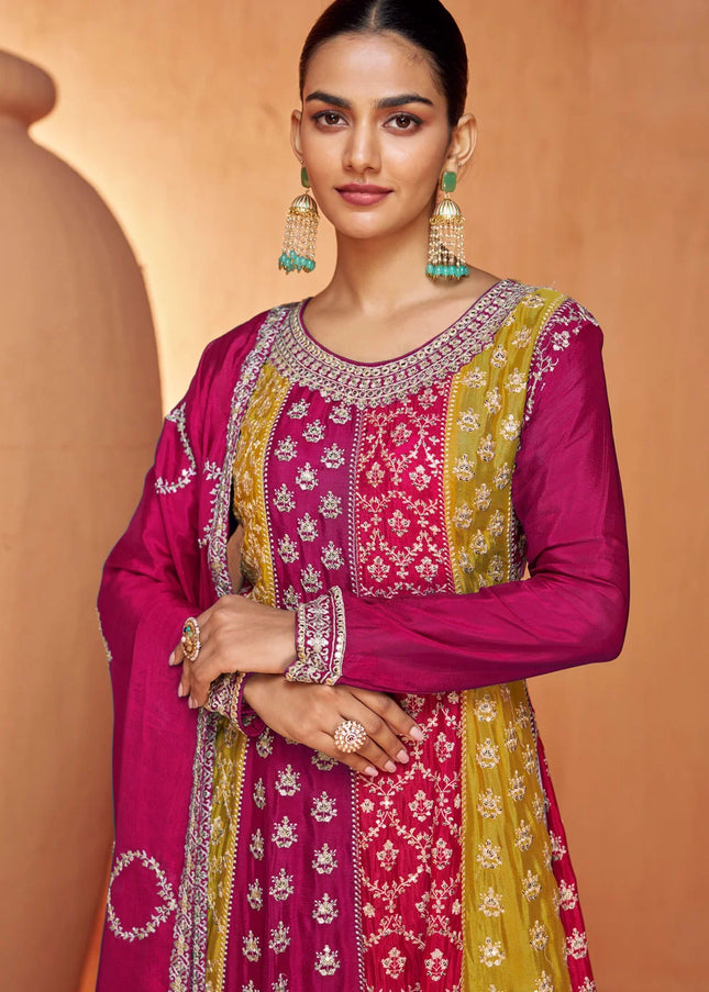 Pink Multicolor Embroidered Sharara Suit
