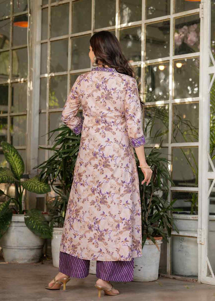 Offwhite and Purple Embroidered Pant Style Suit