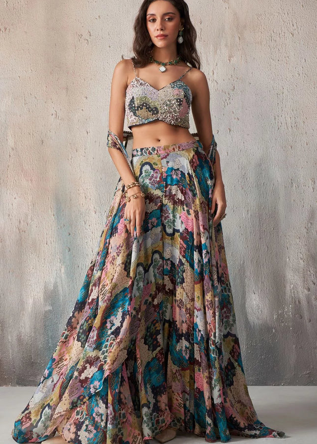 Multicolor Printed and Embellished Lehenga Choli