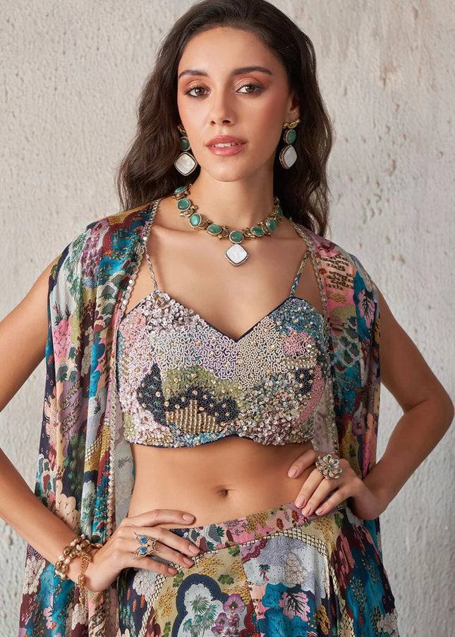 Multicolor Printed and Embellished Lehenga Choli