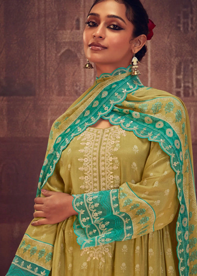Green Embroidered Pant Syle Suit