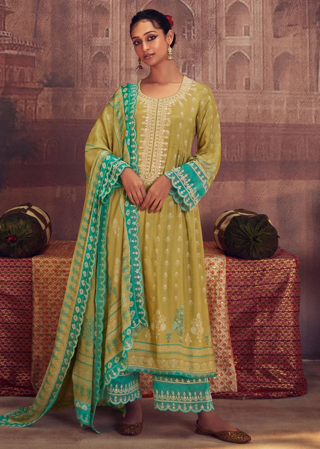 Green Embroidered Pant Syle Suit
