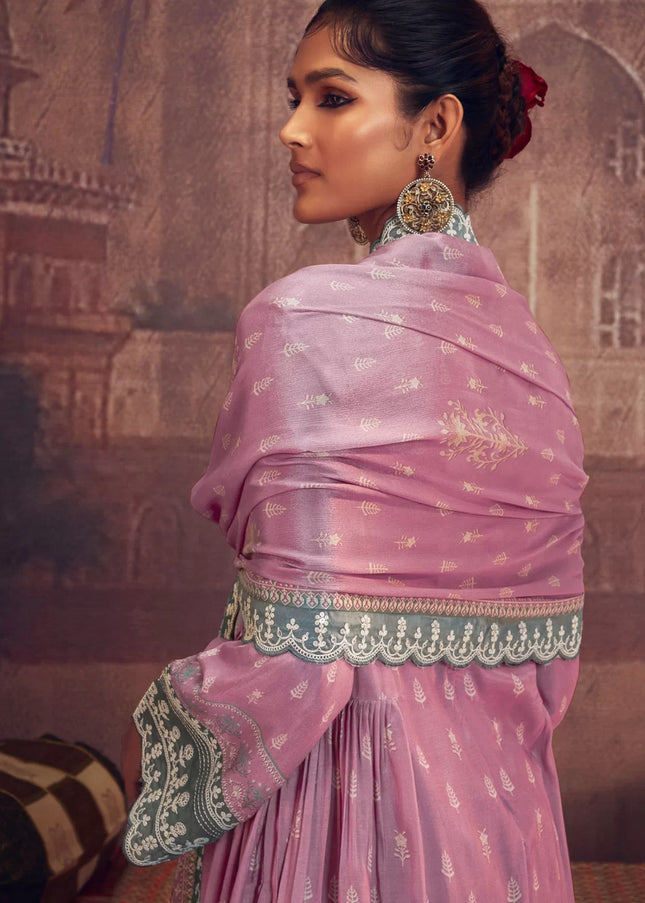 Pink and Grey Embroidered Pant Syle Suit