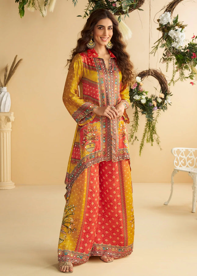 Mustard Yellow Multicolored Printed and Embroidered Co-Ord Set