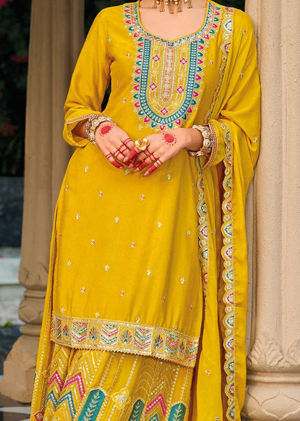 Yellow Embroidered Sharara Suit