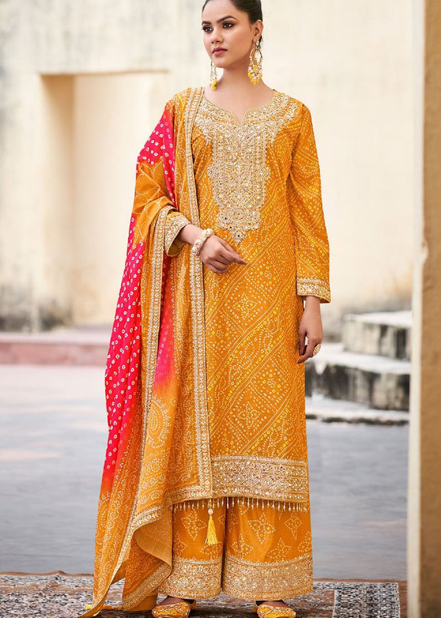 Mustard Embroidered Palazzo Suit