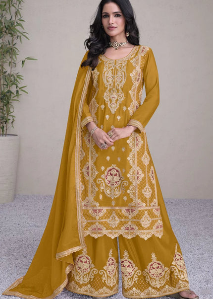 Mustard Embroidered Palazzo Suit