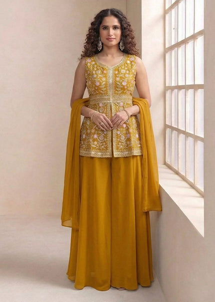Yellow Embroidered Sharara Suit