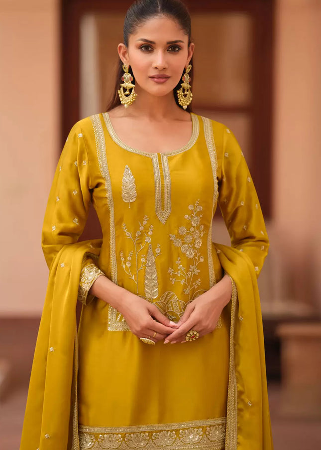 Yellow Embroidered Gharara Suit