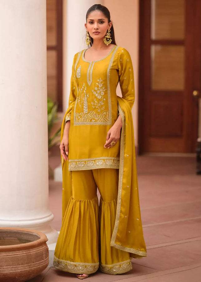Yellow Embroidered Gharara Suit