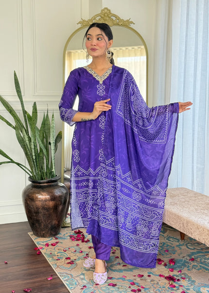 Purple Embroidered Pant Style Suit