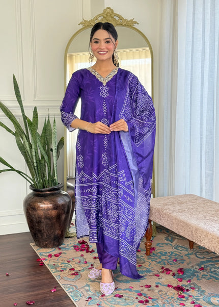 Purple Embroidered Pant Style Suit