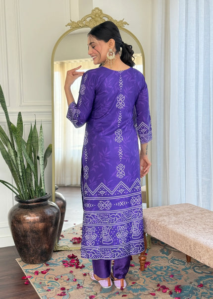 Purple Embroidered Pant Style Suit