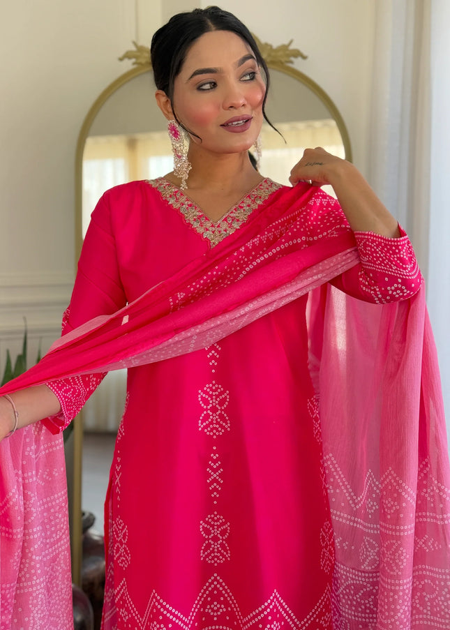 Pink Embroidered Pant Style Suit