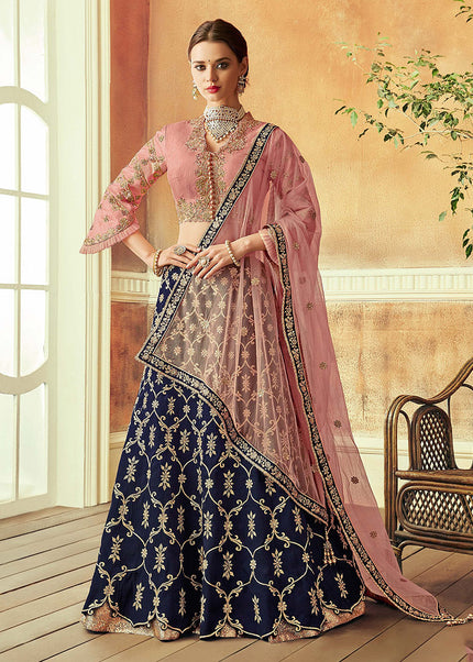 Blue and Pink Embroidered Lehenga