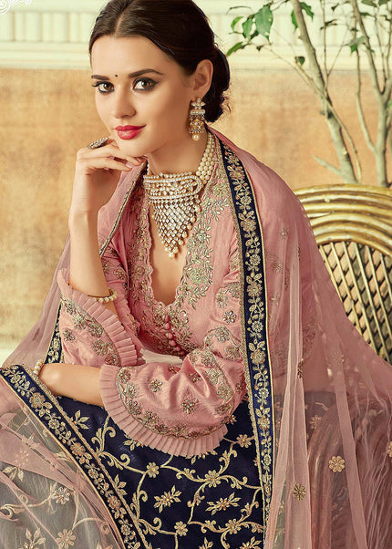 Blue and Pink Embroidered Lehenga