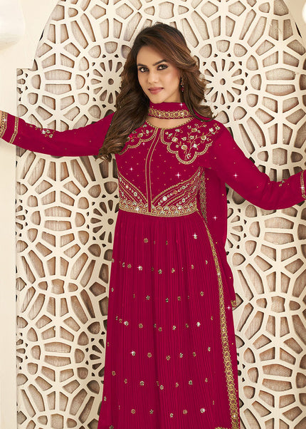 Pink and Gold Embroidered Palazzo Suit
